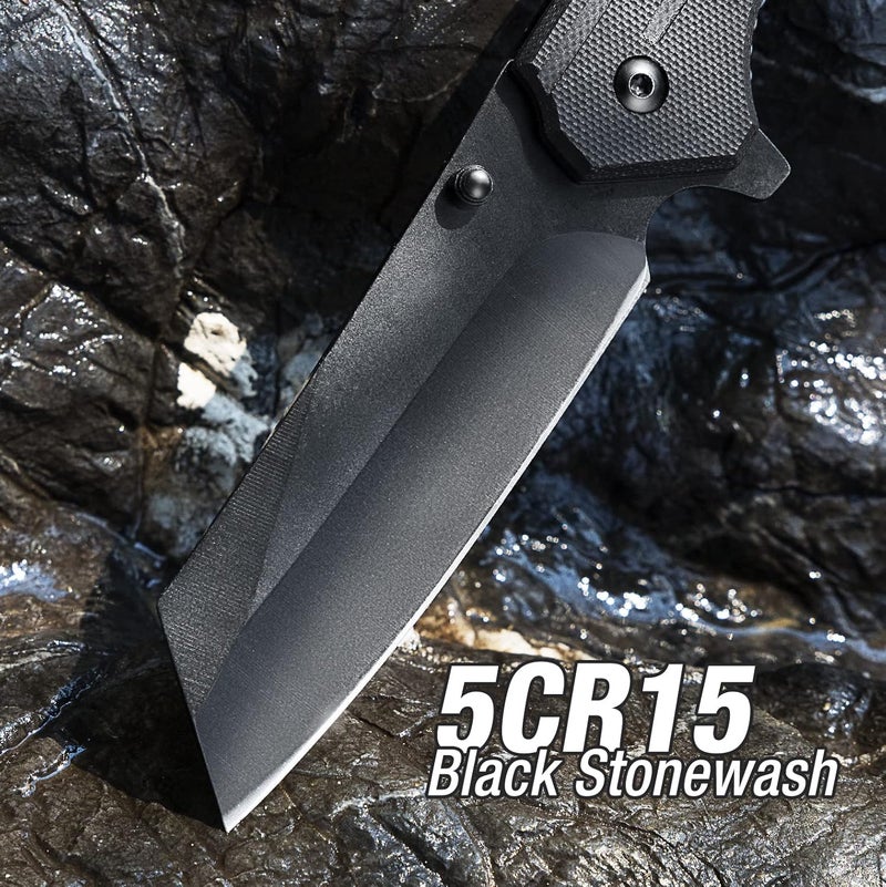 FLISSA Pocket Knife, 3.5" Folding Stonewash Blade Tactical Knife, G10 Handle, for Outdoor, Survival, Hunting and Camping, Great Gifts for Dad - Image 5